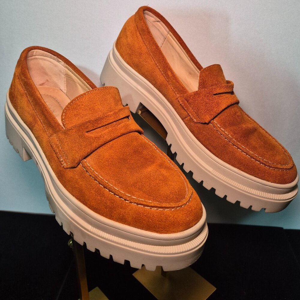 Patina by Portland Zoe Chunky Platform Women's Size 10 Brown Suede Penny Loafers